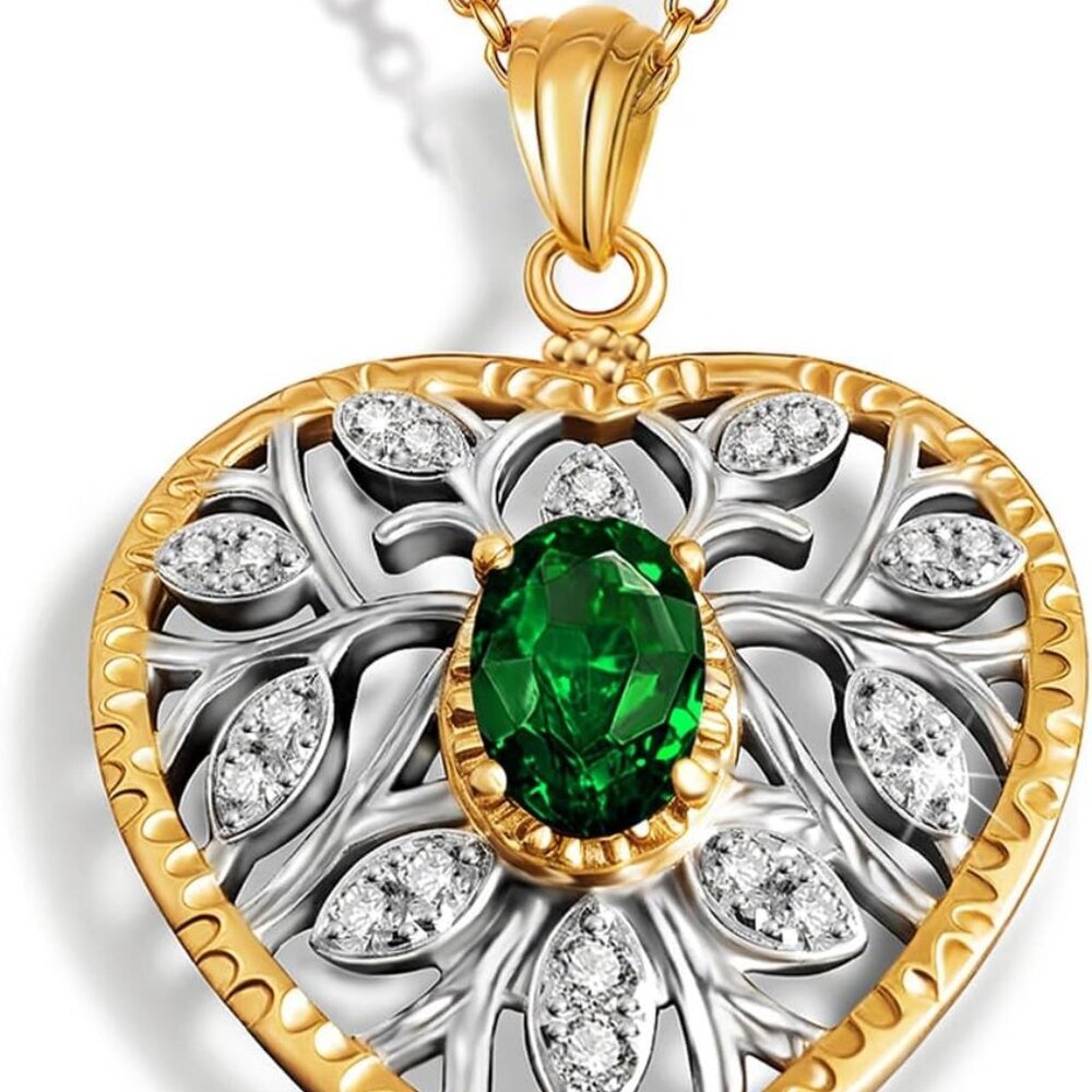 Natural Gemstone Necklace for Women 18K Gold Plated Sterling Silver Two-Tone Tre